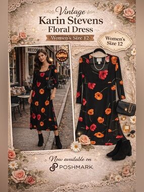 Vintage Karin Stevens Floral Dress – Women’s Size 12